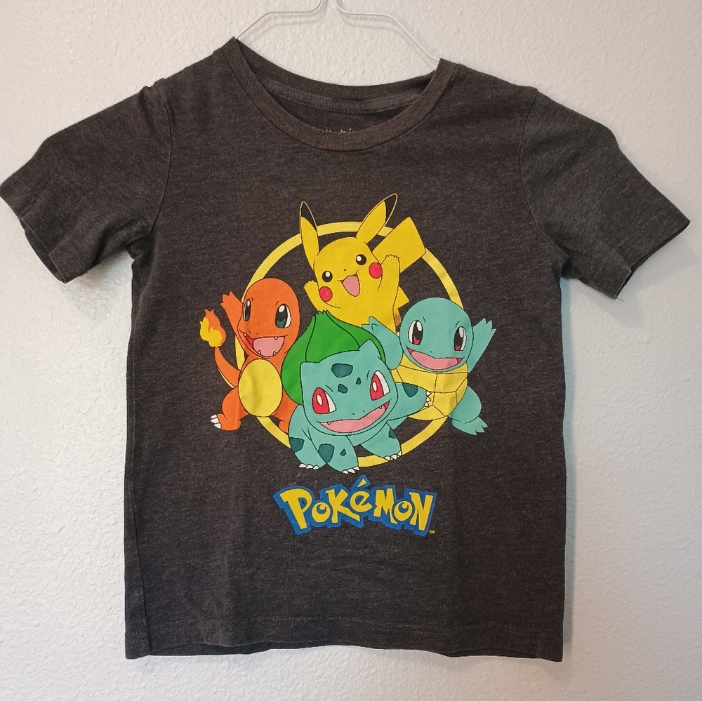 Pokemon Kids Dark Gray T-Shirt with Kanto Starter Characters SZ6